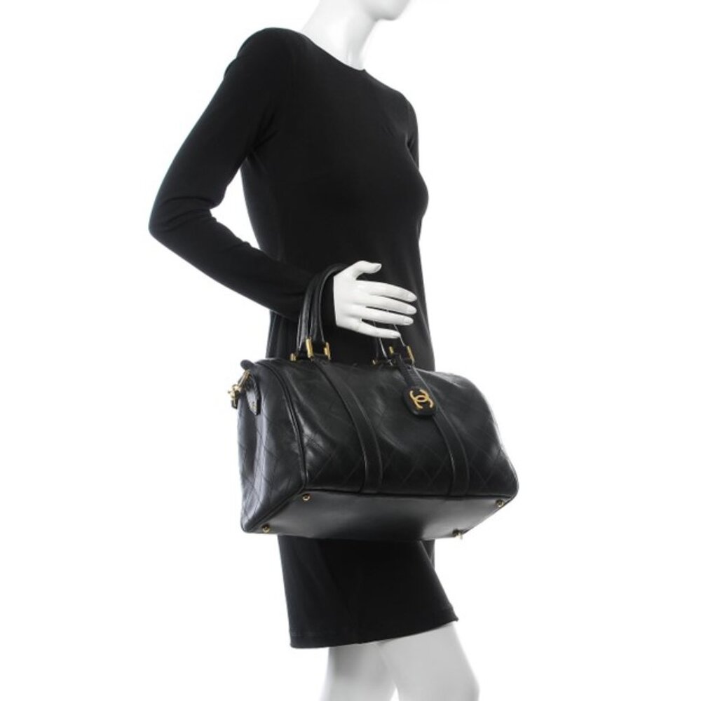 CHANEL Bicolor Coco Mark Handbag Boston Bag Leather Black - Picture 10 of 10